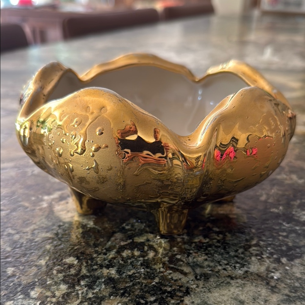 Vintage Dixon Art Studio 22k Weeping Gold Ceramic Candy Dish Accent Bowl